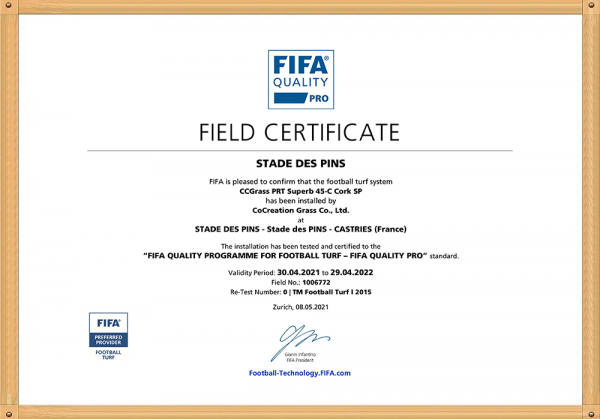 CCGrass, campo de fútbol, certificación de FIFA