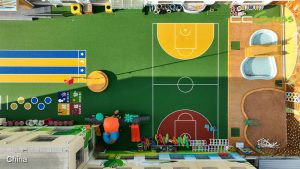 10-Preescolar Compacto con Césped para Patio de Juegos