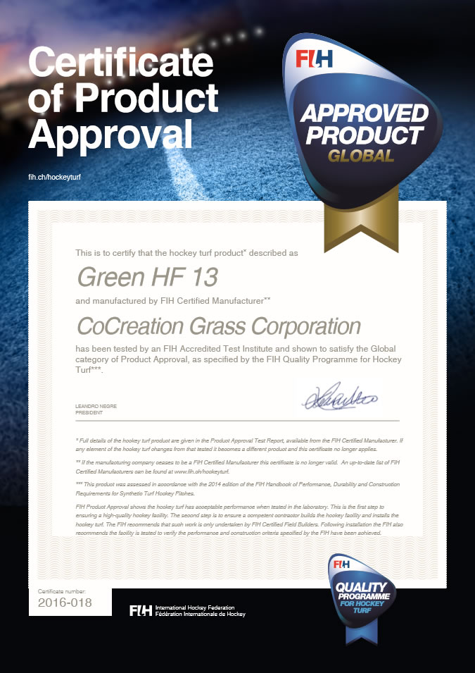 FIH Golbal Level Product Certificae