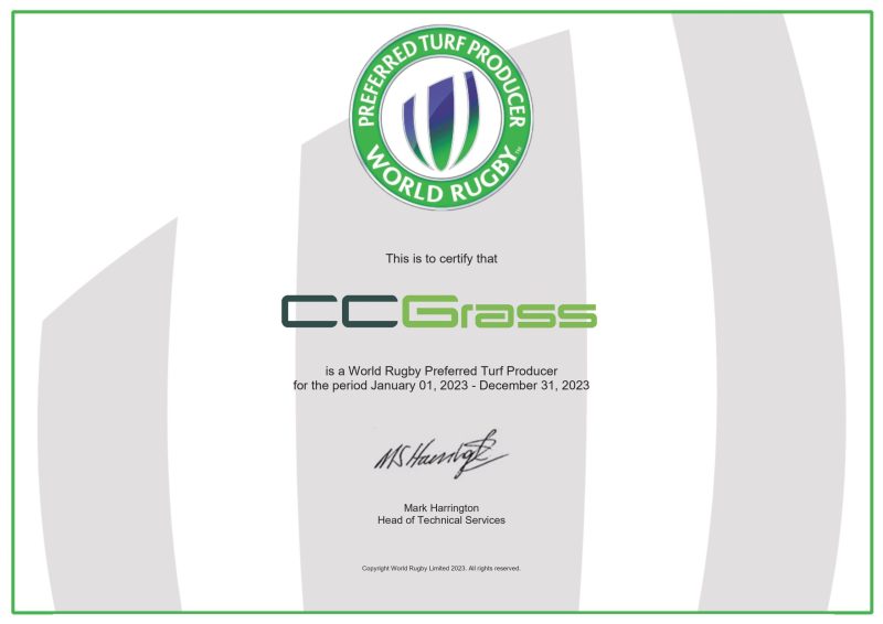 CCGrass, World Rugby PTP Certificate