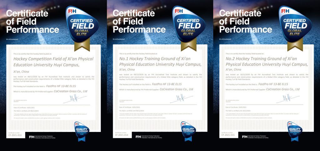 Three FIH Global Elite Level certificates