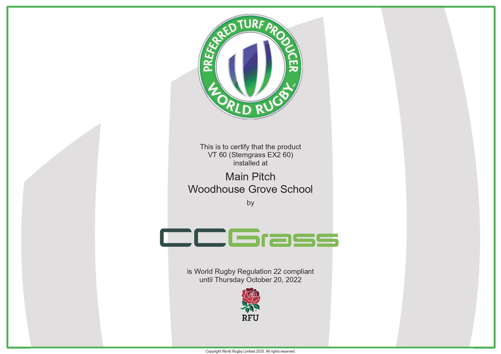 CCGrass, Woodhouse Grove School, World Rugby certification