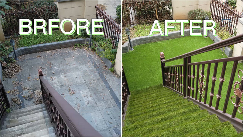 Artificial lawn installation before&after