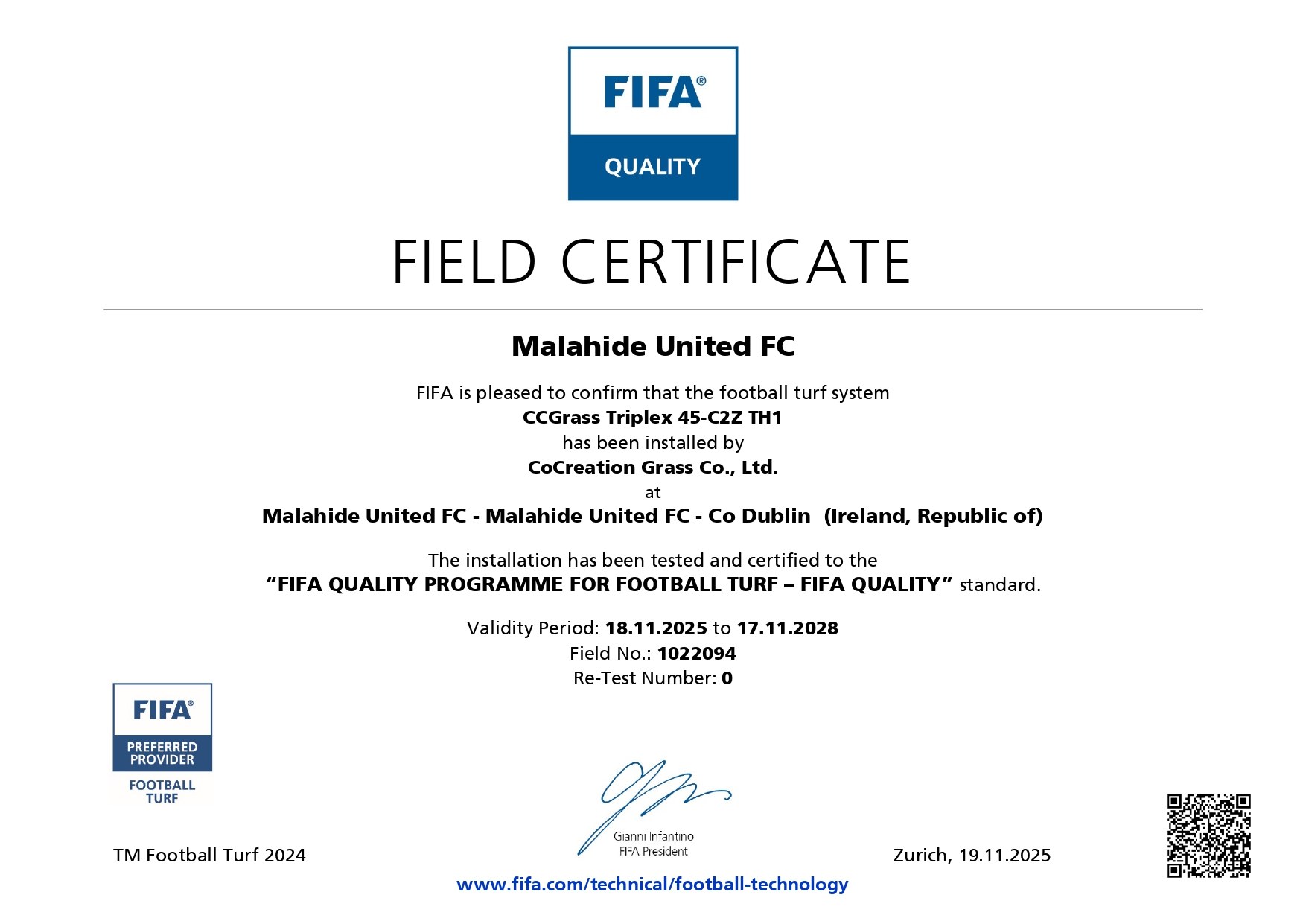 FIFA 2024 Certificate, Malahide United FC