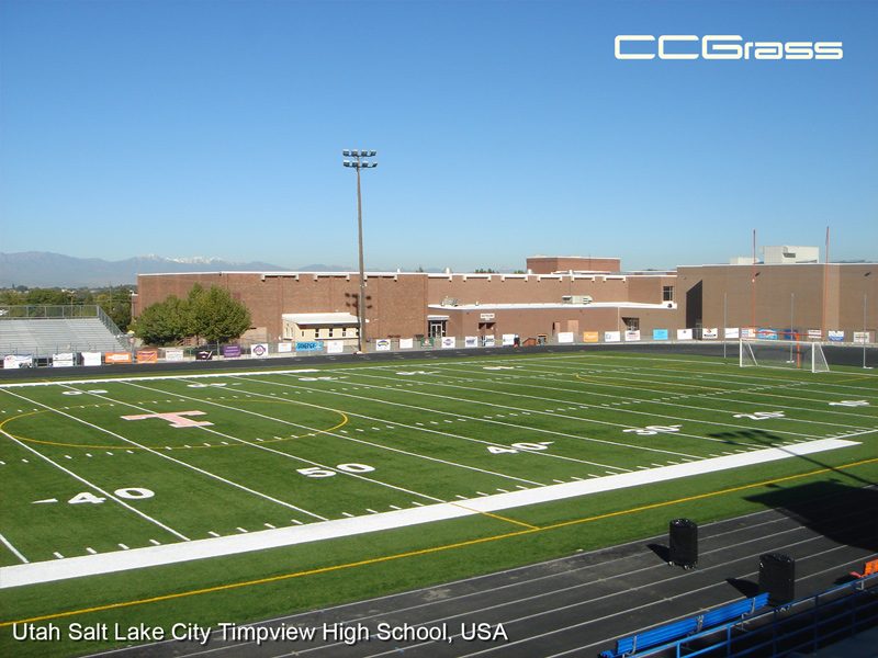 Multi-use sports field with soccer and football markings on the same surface